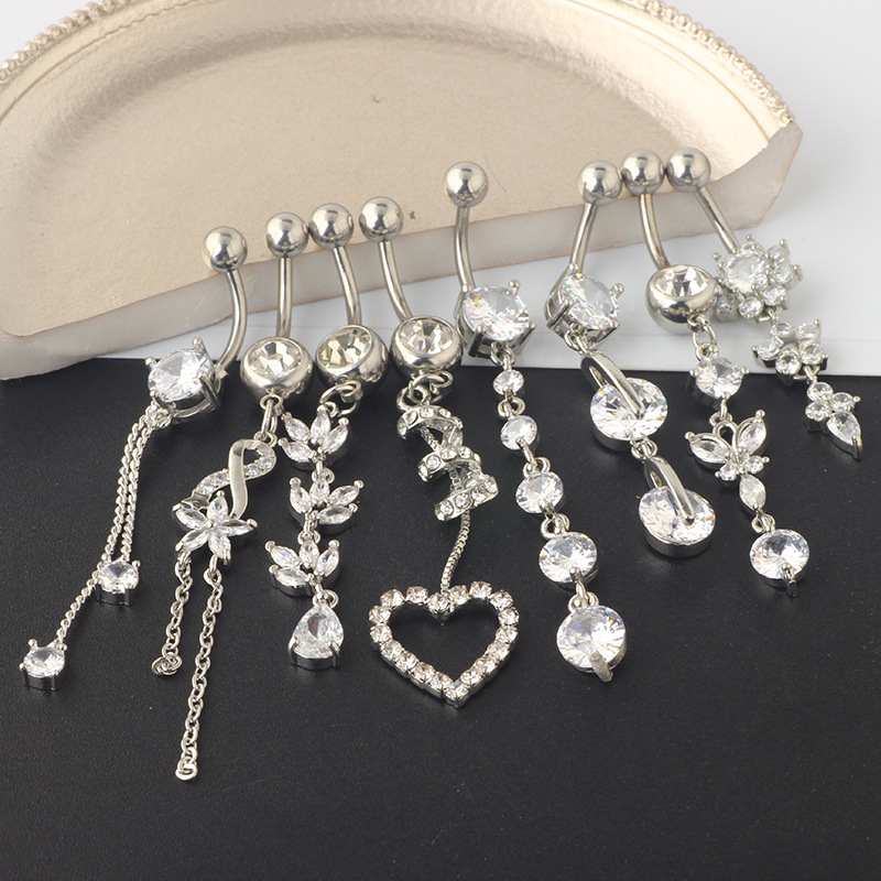 Classic Stainless Steel Belly Button Ring Set - 8-Piece Crown Umbilical Rings Body Piercing Jewelry - Image 4