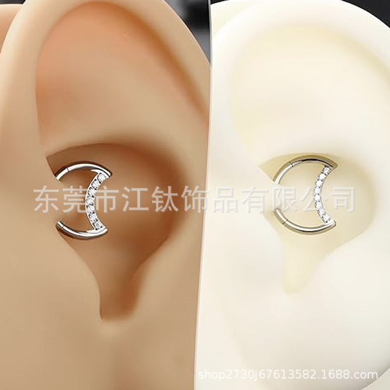 G23 Titanium Moon Earring - Gold with White Zircon, 1.2x8mm, ASTM F136, Body Piercing Jewelry - Image 3