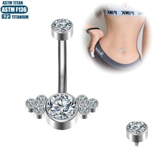 14G Implant Grade Titanium Navel Ring F136 Internally Threaded Diamond-Encrusted Belly Button Jewelry Silver