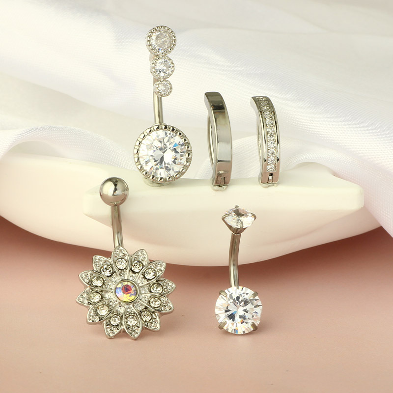 Simple Sunflower Stainless Steel Belly Button Ring 5-Piece Set Body Piercing Jewelry - Image 4