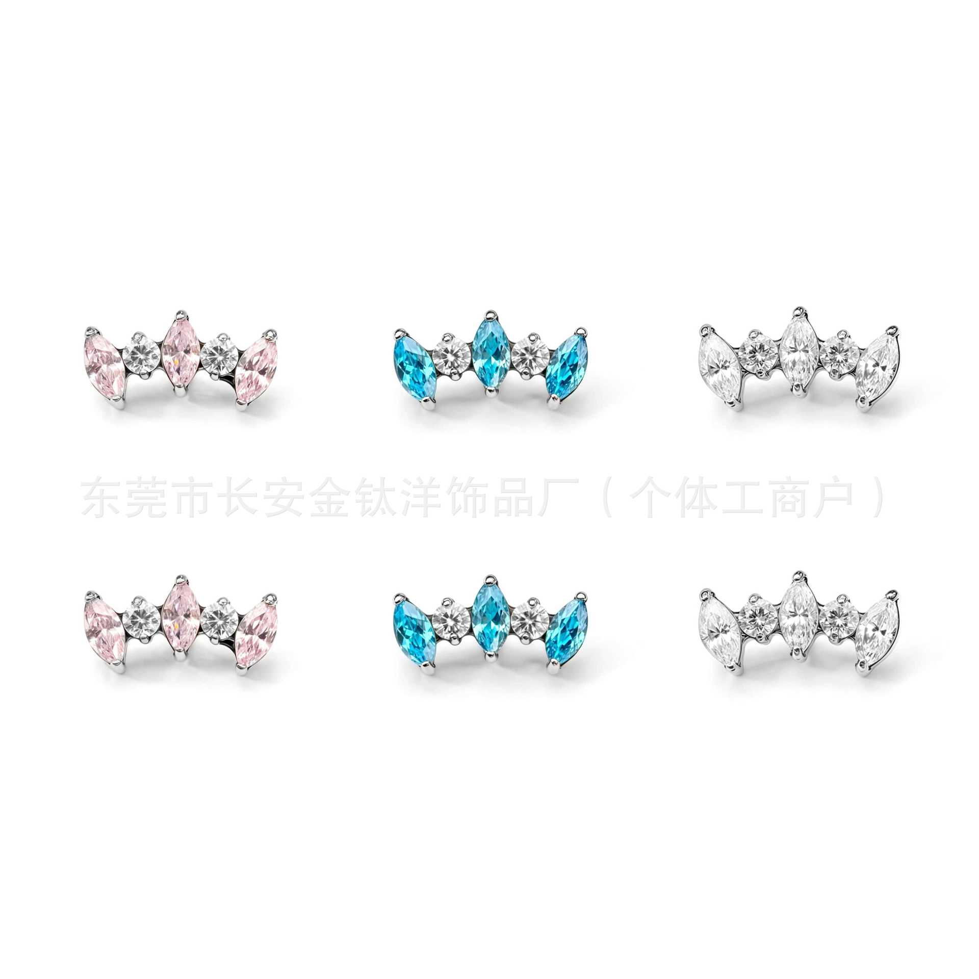 F136 Titanium Internally Threaded Marquise Zircon Crown Lip Stud Ear Stud Ear Bone Stud G23 Titanium Alloy Body Piercing Jewelry - Image 5