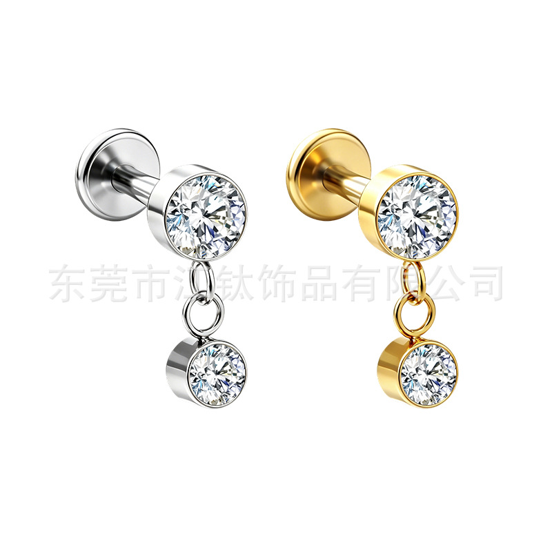 G23 Titanium Ear Stud Pendant with 5A Zircon Inlay, Cartilage Ear Bone Stud Body Piercing Jewelry - Image 5