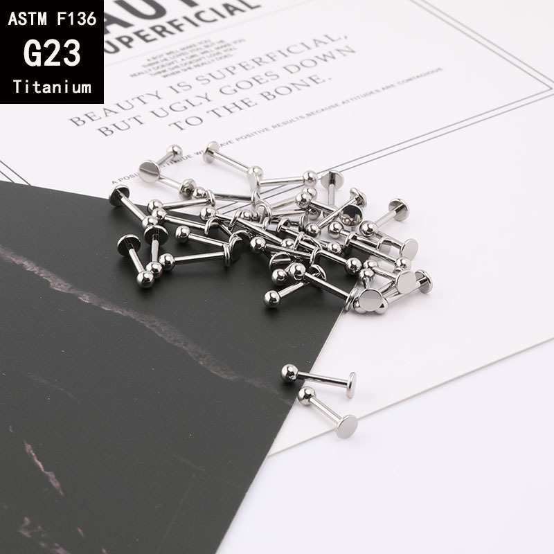 G23 Titanium Internally Threaded Lip Stud Labret Flat Base Piercing Jewelry 1.2mm x 16mm - Image 2