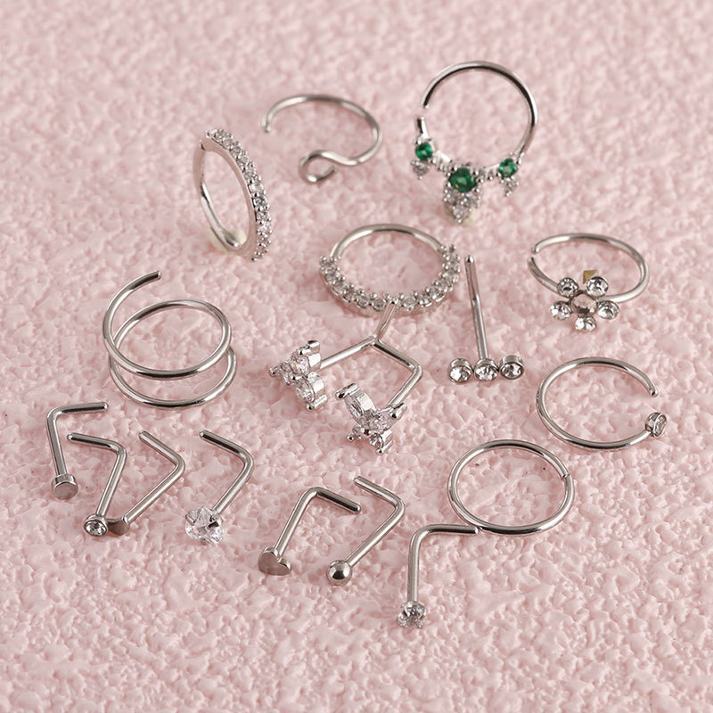 18-Piece Stainless Steel Ear Bone Studs and Nose Studs Set, Non-Removable Side Nose Studs, Earrings, Nose Jewelry, Piercing Wholesale - Image 2