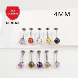 F136 Titanium Lip Nail 4mm Zircon Ball Labret Stud Earring G23 Titanium Alloy Body Piercing Jewelry