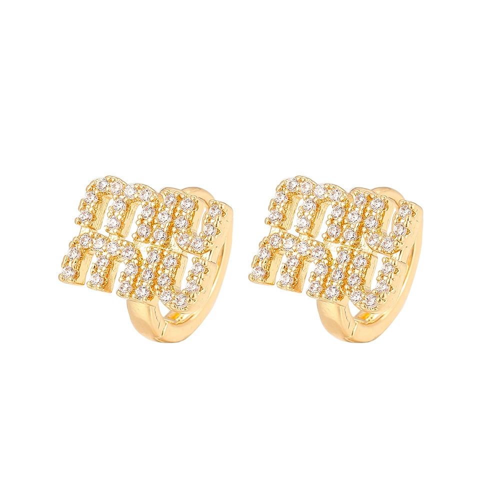 New Zirconium-inlaid Exaggerated Letter Large Earrings Niche Design High-grade Geometric Simple Distinctive Earrings for Women - Image 5