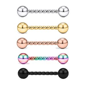 Twisted Tongue Nail Nipple Ring Stainless Steel Barbell Oral Piercing Jewelry Black Color