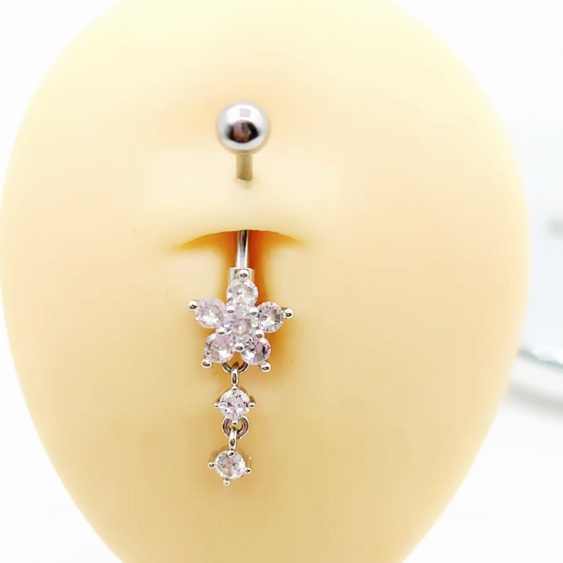 Super Flash Zircon Navel Ring - White Gold Plated Copper Belly Button Piercing Jewelry - Image 4