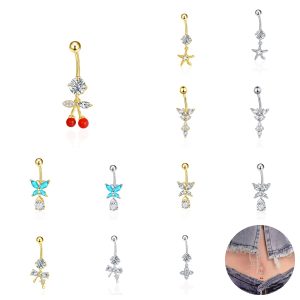 Zircon Butterfly Belly Button Ring 14G Navel Jewelry Copper CZ Dangle Body Piercing