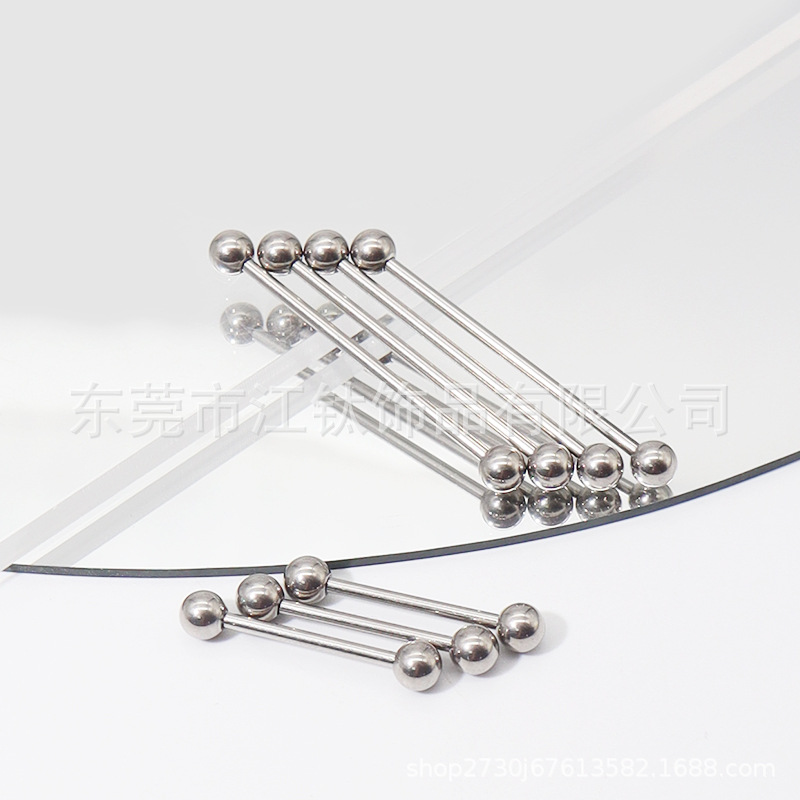 F136 Titanium Tongue Nail Internally Threaded Double Head Round Ball Straight Rod Body Piercing Jewelry Ear Bridge - Image 2