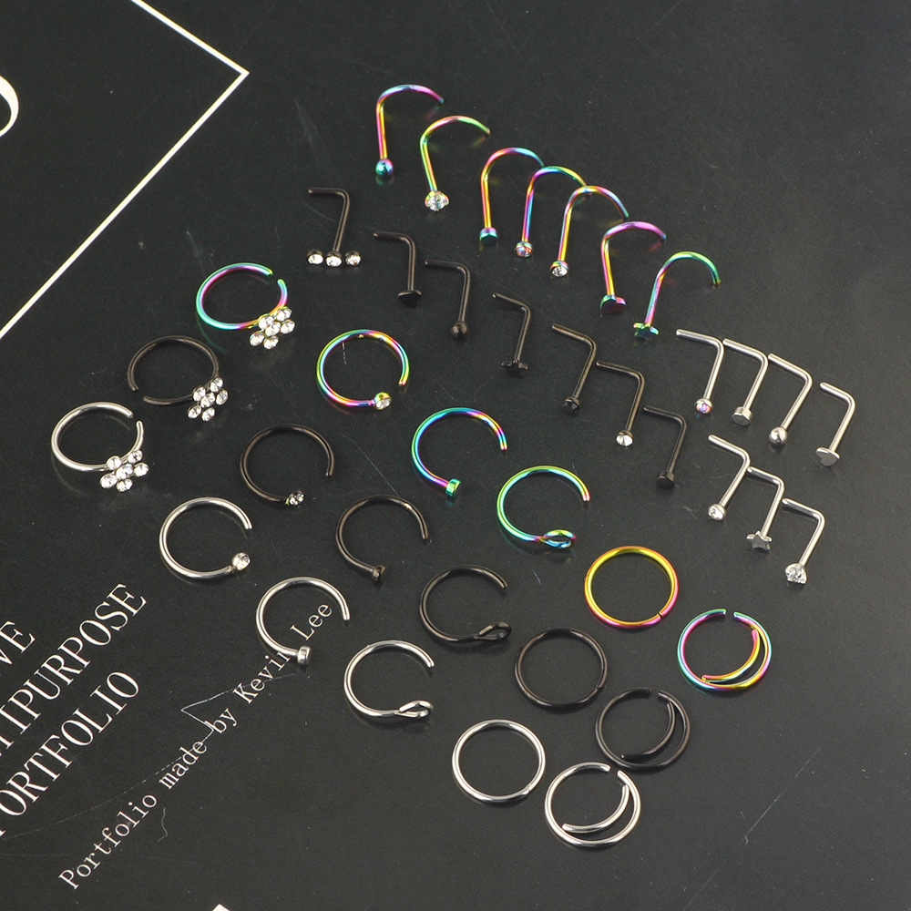 Amazon New Combination Nose Nail Nose Ring Set Stainless Steel Body Piercing Jewelry - Image 4