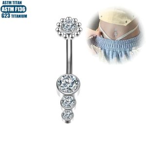 G23 Titanium Alloy Sunflower Double Diamond Navel Ring Welding Ball Inner Tooth Spiral Belly Button Piercing Jewelry