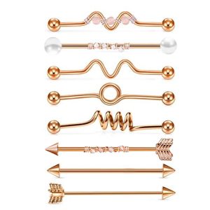 Nine Treasure Gold Industrial Barbell Earrings Set - Stainless Steel Double Ear Holes Bridge Ear Stud for Cartilage Piercing