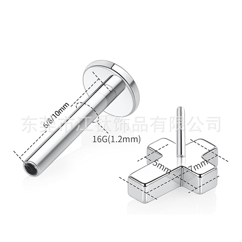 G23 ASTM F136 Titanium Cross Stud Earring with Zircon Inlay Cartilage Piercing Body Jewelry - Image 2