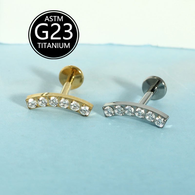 G23 Titanium Lip Labret Stud with Zircon Gem 6-10mm Bar Cochlear Ear Bone Nail Single Sale - Image 3