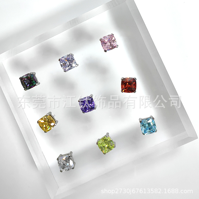 Titanium External Thread Rounded Square Labret Stud Lip Piercing Jewelry 5A Zircon - Image 4