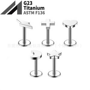 F136 Titanium Internal Thread Lip Labret Stud Heart Star Moon Cross G23 Alloy Body Jewelry