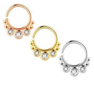 Rose Gold Copper Zircon Nose Ring Stud Ear Bone Fake Clip-On Body Piercing Jewelry