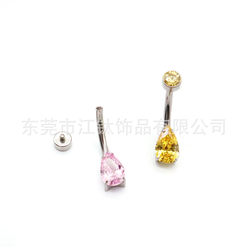 F136 Titanium Water Drop Navel Ring with Cylindrical Tear Drop Zircon G23 Titanium Alloy Body Piercing Jewelry Belly Button Ring - Image 3