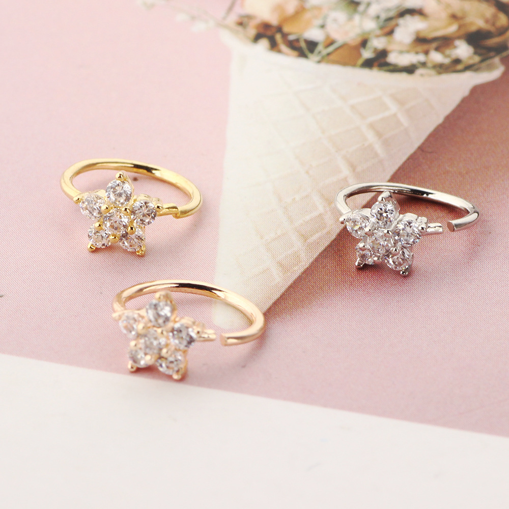 Rose Gold Cactus Nose Ring Fake Lip Ring CZ Piercing Ear Clip No Piercing Earring Ear Cuff Wholesale Copper Jewelry - Image 2