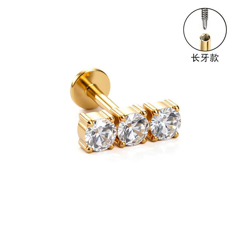 F136 Titanium Alloy Ear Studs Carved Long Tooth Ear Bone Studs Zirconia Lip Studs G23 Titanium Body Piercing Jewelry - Image 2