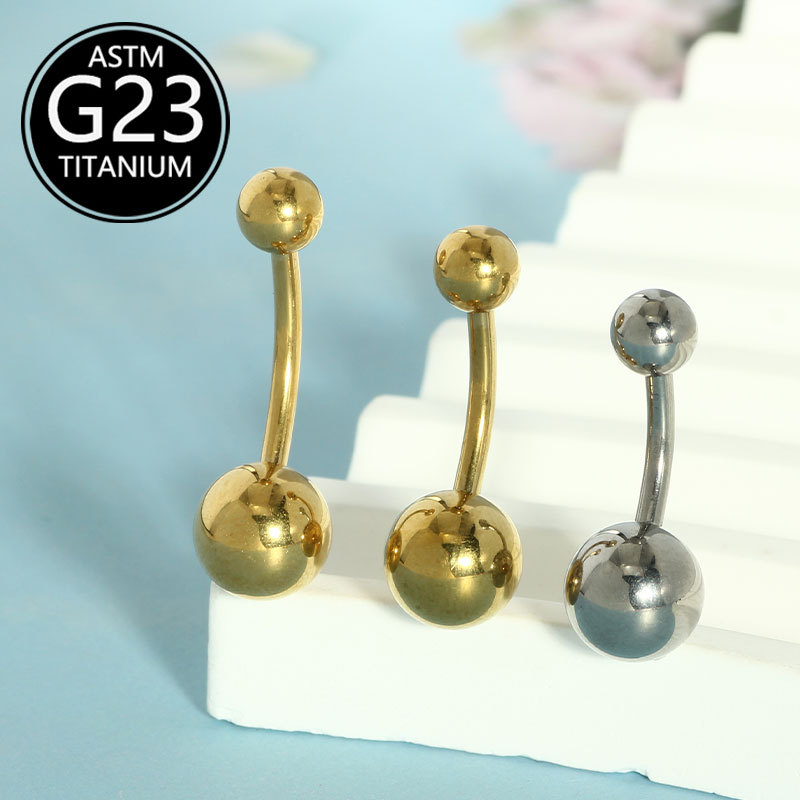 G23 Titanium Alloy External Thread 14g Curved Rod Navel Ring F136 Double-Sided Light Ball Piercing Jewelry - Image 3