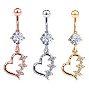 Stainless Steel Navel Ring Rose Gold Heart CZ Belly Button Ring Piercing Jewelry Wholesale