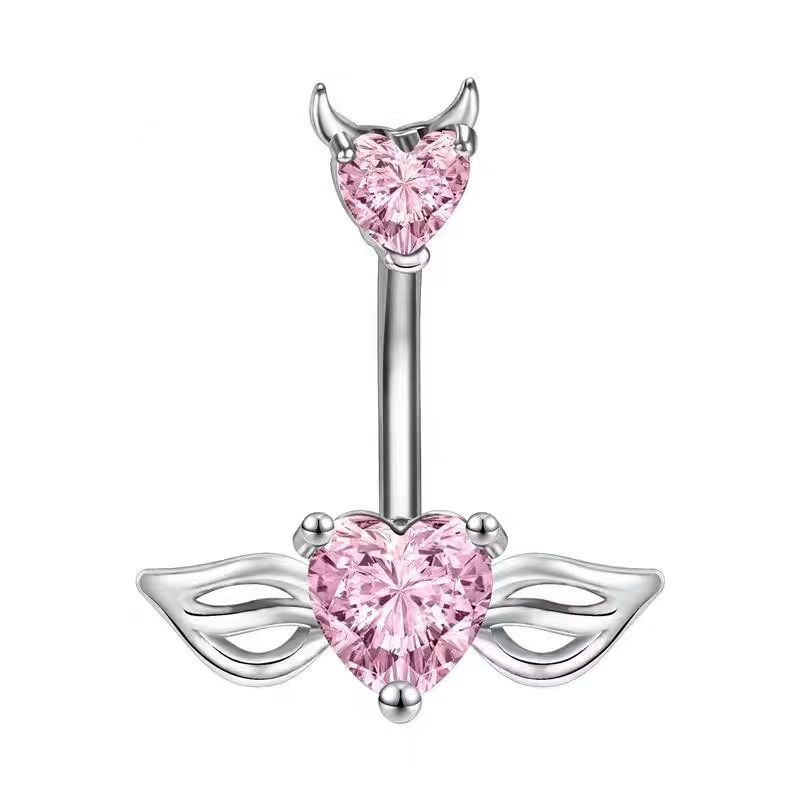 Angel Wings Heart Navel Ring Stainless Steel Belly Button Ring Dangle Piercing Jewelry - Image 3