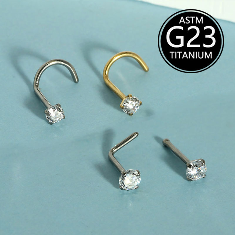 G23 Titanium Zircon Nose Nail Lip Nose Piercing Jewelry - 3mm CZ Gem Labret Stud - Image 4