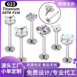 Customized Long Tooth Style G23 Titanium Alloy 5A Zircon Lip Nail F136 Tongue Nail Lip Ornament Ear Nail Piercing Jewelry