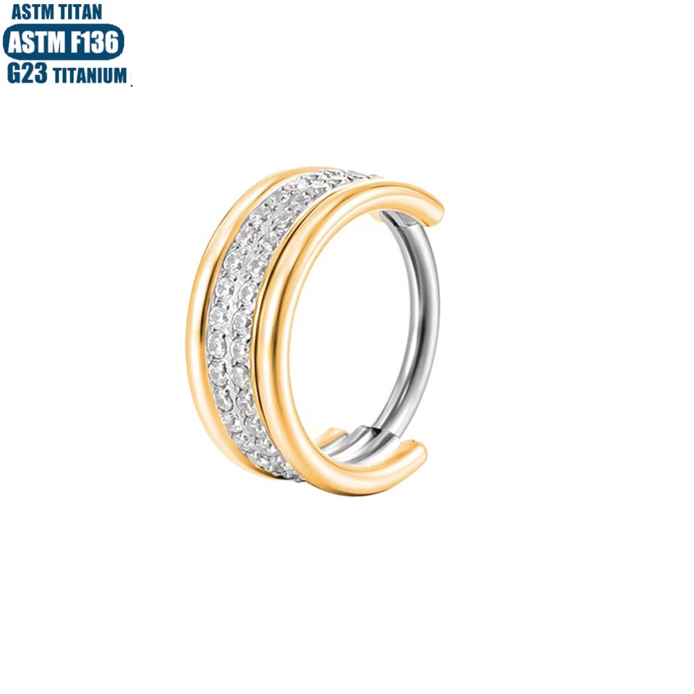 G23 Titanium Double Row Diamond Nose Ring Earring Seamless Hinge Septum Cartilage Jewelry - Image 3