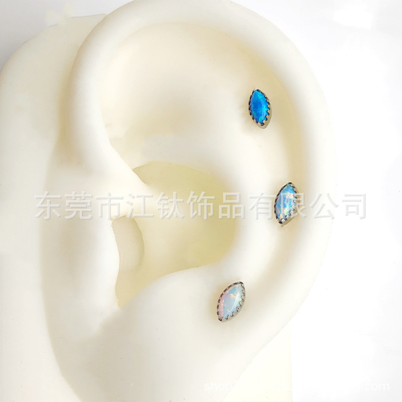 Titanium Ear Bone Nail Serrated Edge Opal Horse Eye G23 ASTM F136 Cartilage Stud - Image 3