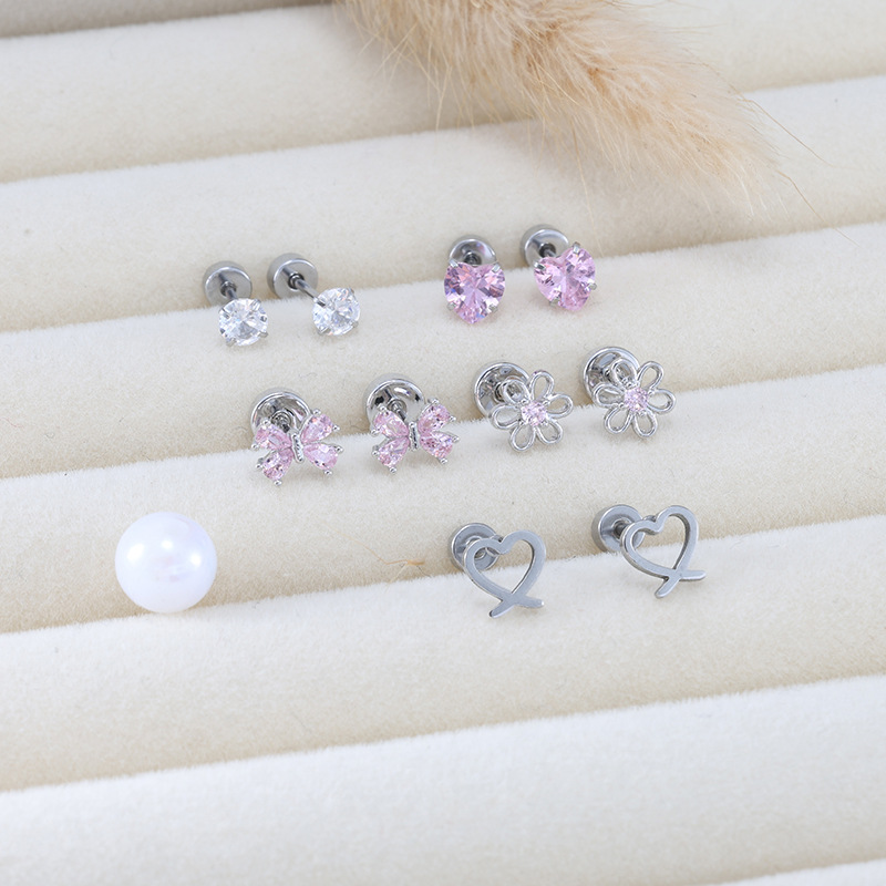 10PCS Stainless Steel Earring Set - Heart Flower Ear Bone Studs, Piercing Jewelry for Men Women - Image 3