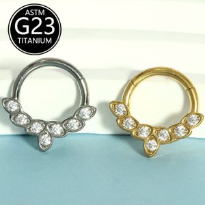 G23 Titanium Nose Ring Closed Ring Piercing Jewelry with Zircon and Diamond, European American Style Nose Jewelry