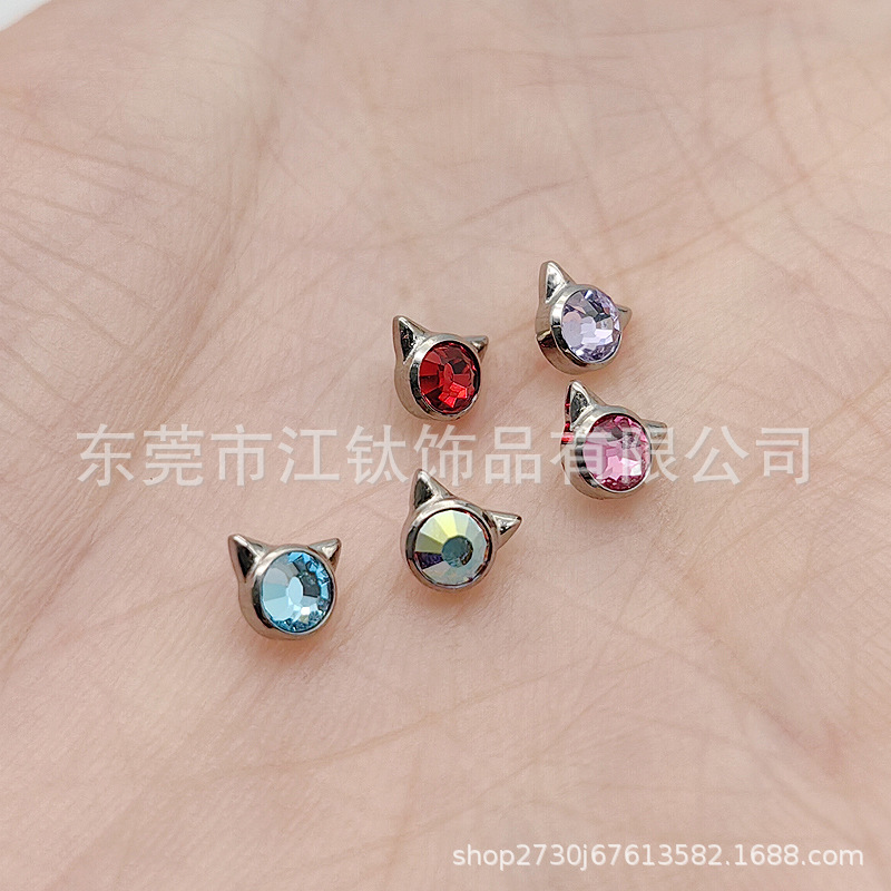 G23 Titanium Cat Ear Cartilage Stud Earring with Czech CZ Ear Piercing Jewelry - Image 4