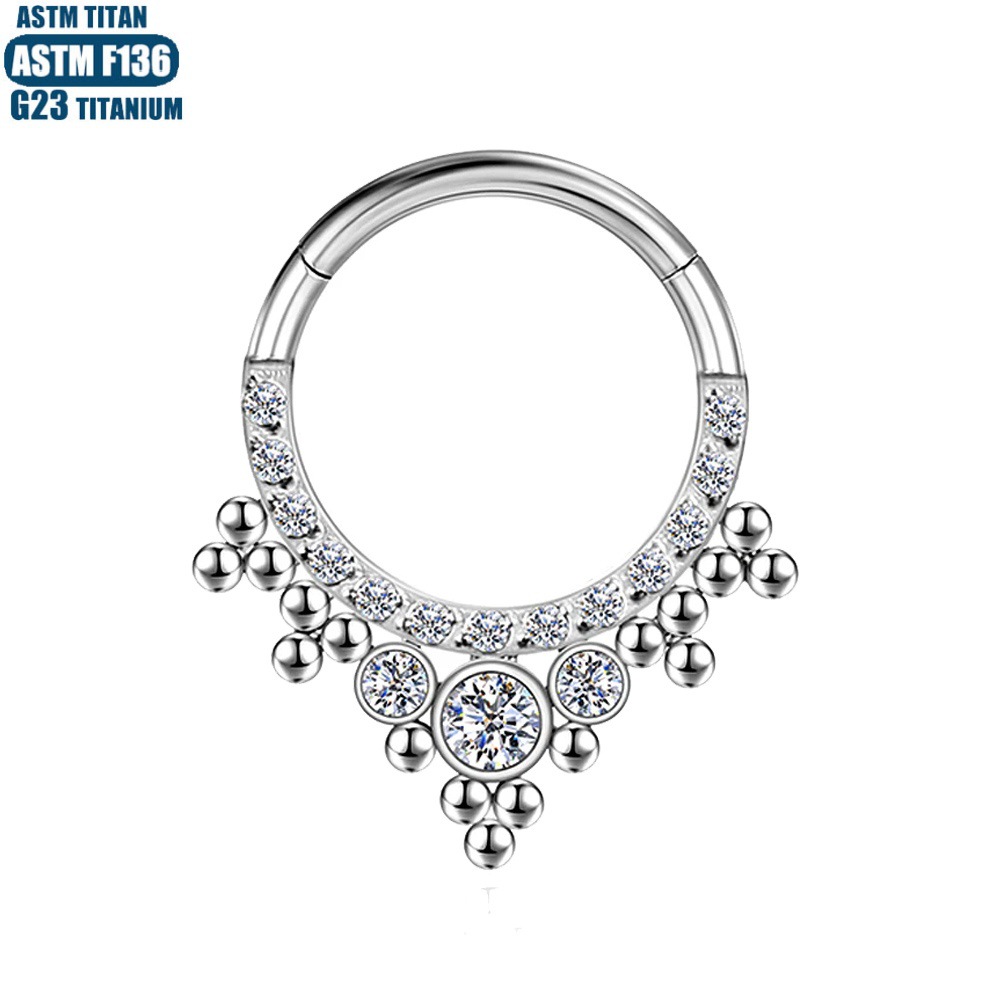 F136 Titanium Alloy Zircon Bead Cluster Seamless Nose Ring Septum Ring Hoop Earring Open Closed Ring - Image 2
