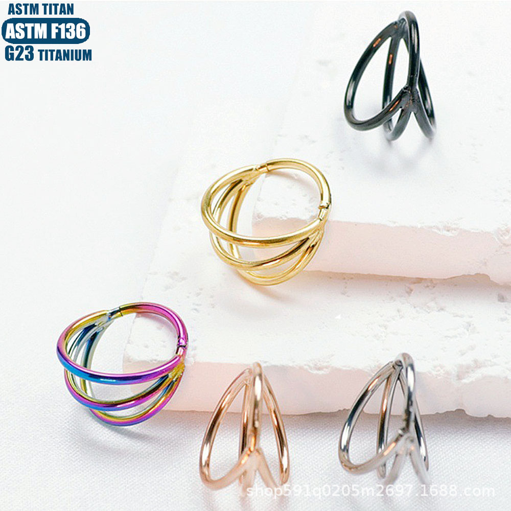 F136 Titanium Nose Ring with Hinge, Three-Pronged Seamless Open Ring for Ear Cartilage and Septum Piercing - Image 4