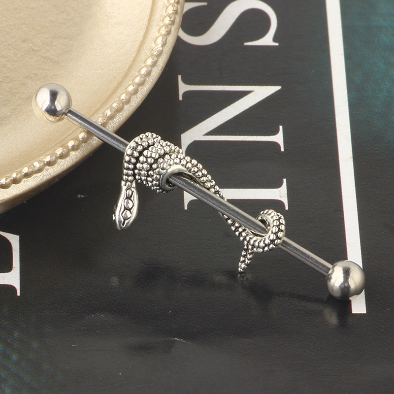 Personalized Python Industrial Barbell Cross Bar Piercing Ear Jewelry Stainless Steel Ear Stud - Image 2
