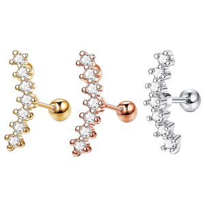 Moon 7 Zircon Fashion Stainless Steel Women's Ear Bone Screw Earrings Piercing Jewelry Rose Gold