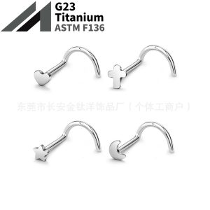 F136 Titanium Heart Five-Pointed Star Moon Cross Pin 5-Shaped Nose Nail Lip Nail G23 Titanium Alloy Piercing Jewelry