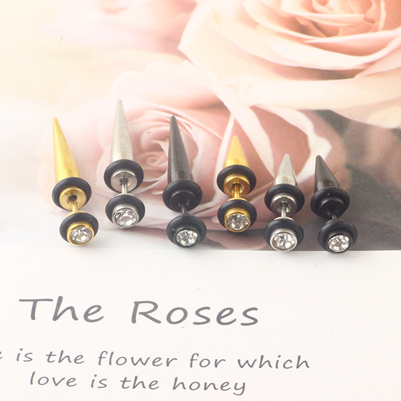 Fashion Titanium Steel Stainless Steel Pointed Cone Bullet Stud Earrings for Boys - Image 5
