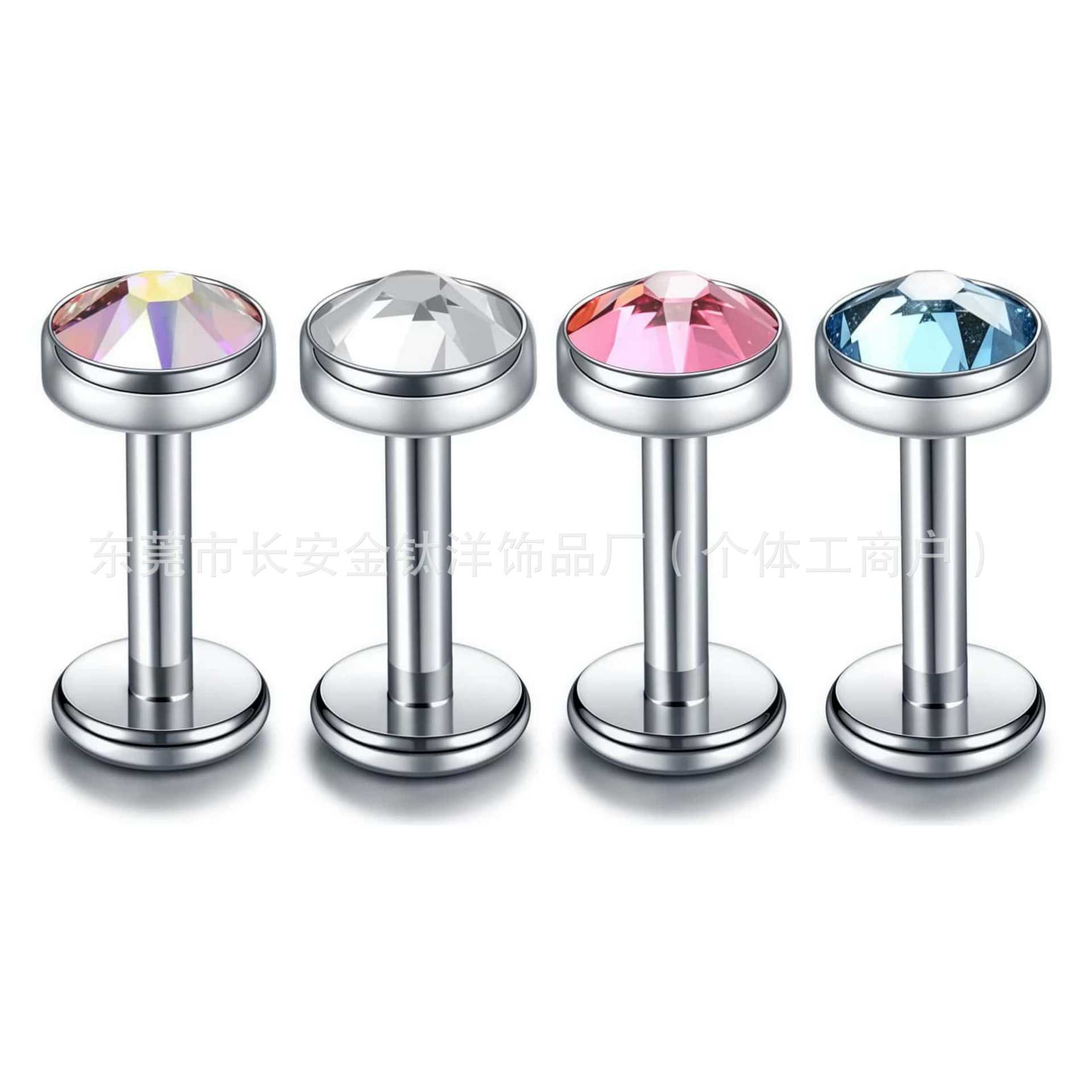 Labret Stud Lip Piercing Jewelry Set with CZ Gem - F136 Titanium Alloy Ear Bone Nail (Blue) - Image 5