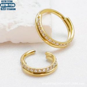 F136 Titanium Alloy Nose Ring Nasal Septum Double Zircon Nose Ring Earrings Body Piercing Jewelry Seamless Closed Ring