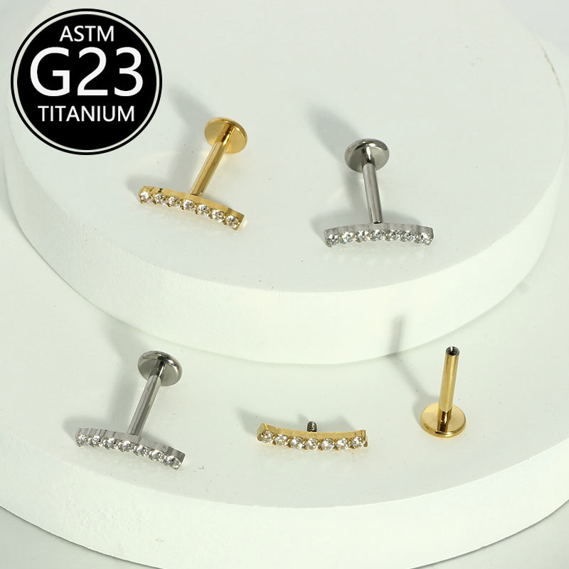 F136 Titanium Inlaid Zircon Ear Bone Nails Cross Border Titanium Body Piercing Jewelry Ear Nails Lip Nails Spot - Image 3