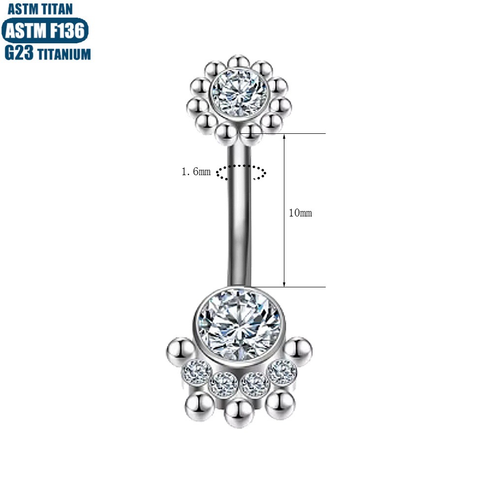 F136 Titanium Navel Ring with Diamond Inner Teeth Spiral Belly Button Jewelry 1.6mm 10mm - Image 3