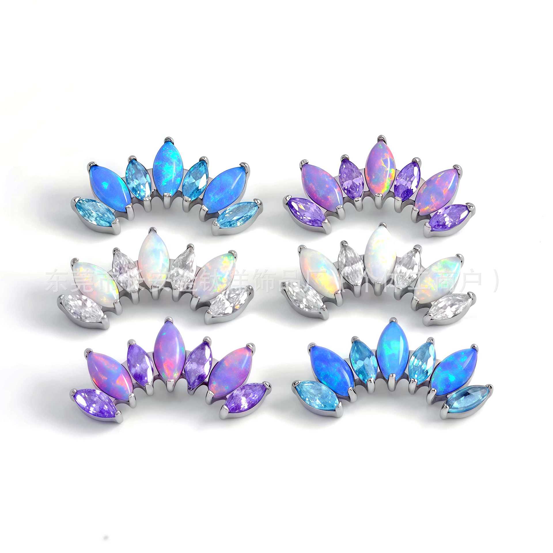 F136 Titanium Seven-Leaf Marquise Earrings Inlaid with 5A Zircon Opal Lip Nails Ear Bone Nails G23 Titanium Alloy Piercing Jewelry - Image 5