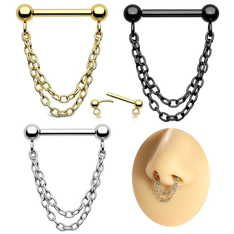 European American Punk Style 16g Nose Ring Stainless Steel Piercing Chain Barbell Pendant Jewelry - Image 5