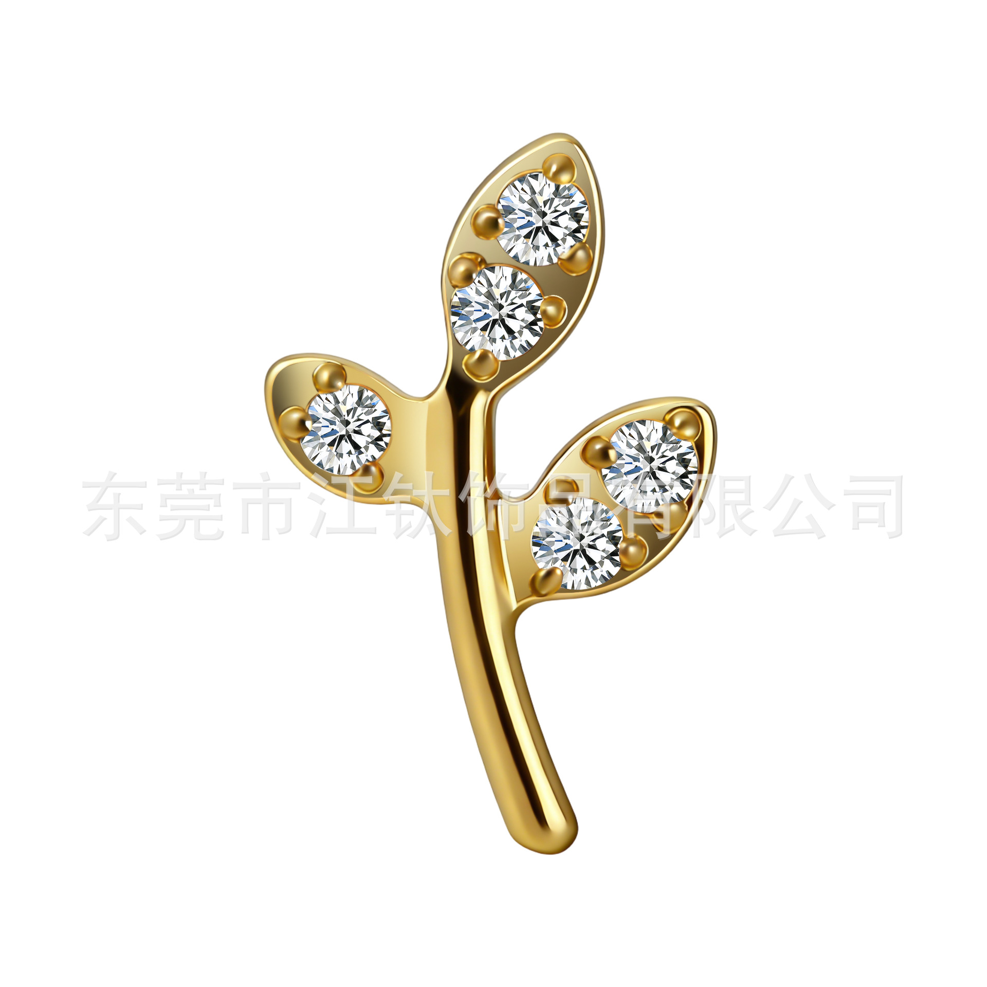 G23 Titanium Alloy Ear Piercing Earrings Diamond-Inlaid Leaf Design Ear Bone Studs F136 Titanium - Image 5