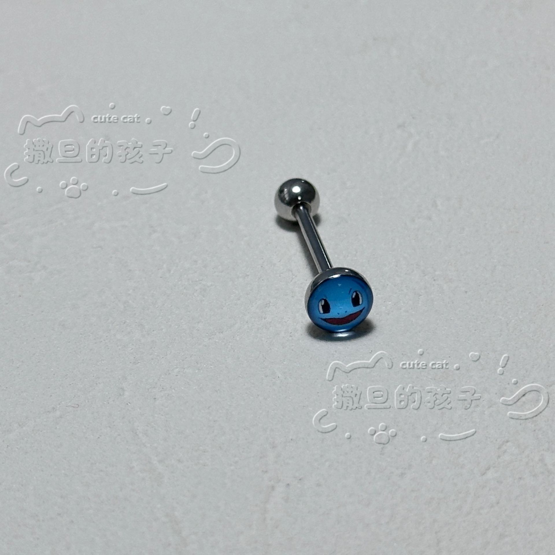 Satan's Child Squirtle Tongue Piercing - Cute Pokemon Tongue Ring with Drink Feature, 20mm Bar, 1.6mm Thick - Image 2