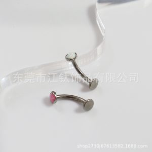 F136 Titanium Navel Ring with Opal Inlay - G23 Titanium Alloy Body Piercing Suspension Belly Ring